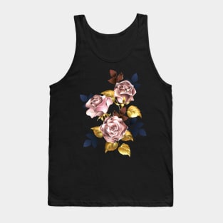 Pink Gold Roses with leaves Tank Top